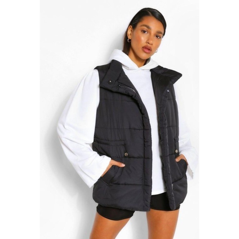 Women 6 Body Warmer Funnel Neck Black Biker Preppy Western Gothic Puffer Vest